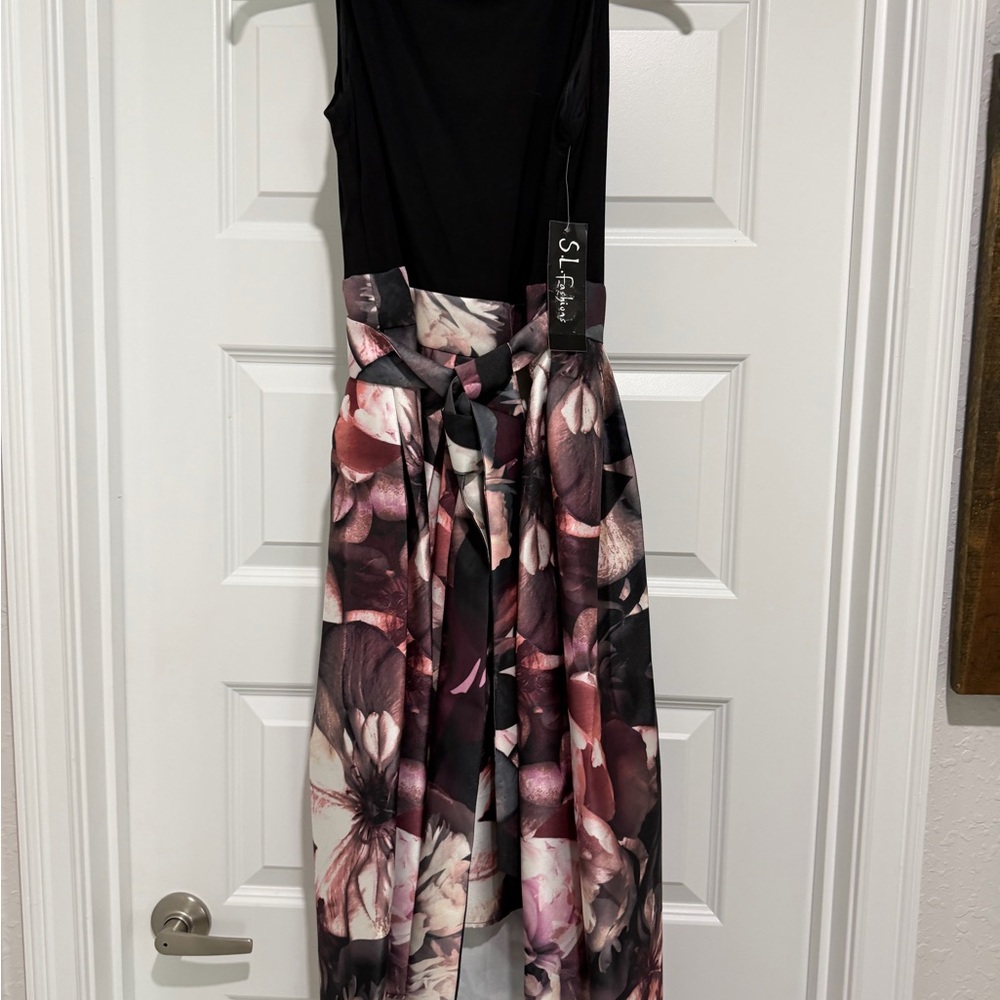 SL Fashions Black Satin Dress with Subtle Sheen
